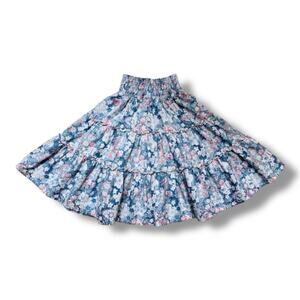 Ralph Lauren Girls Skirt Size 2T Blue Floral Tiered Ruffle Smocked Waist RL Logo